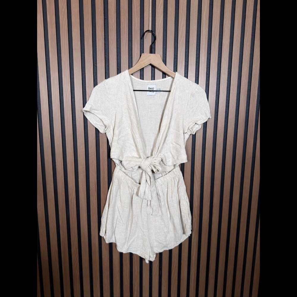 Princess Polly One Piece 4 / Small Womens Beige Linen Rayon Front Tie Romper